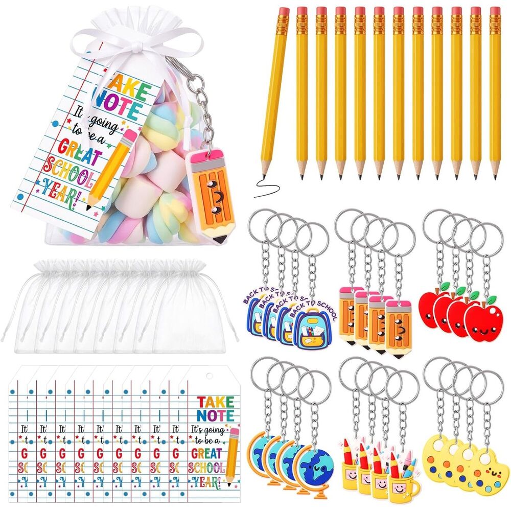 24-Set Back to School Student Gifts Keychains Pencils Cards & Gift Bags